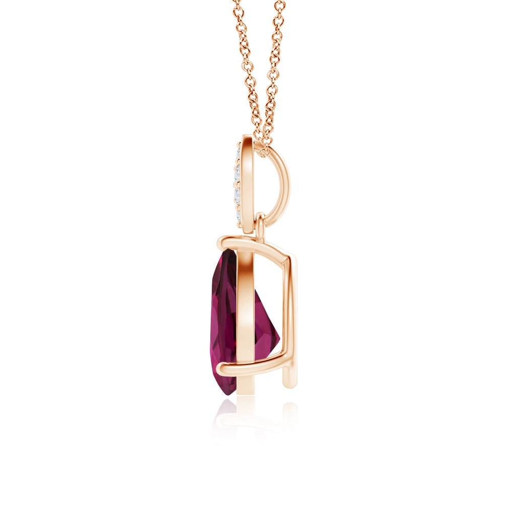 8x6mm AAAA Pear-Shaped Rhodolite Pendant with Leaf Bale in Rose Gold Side 1
