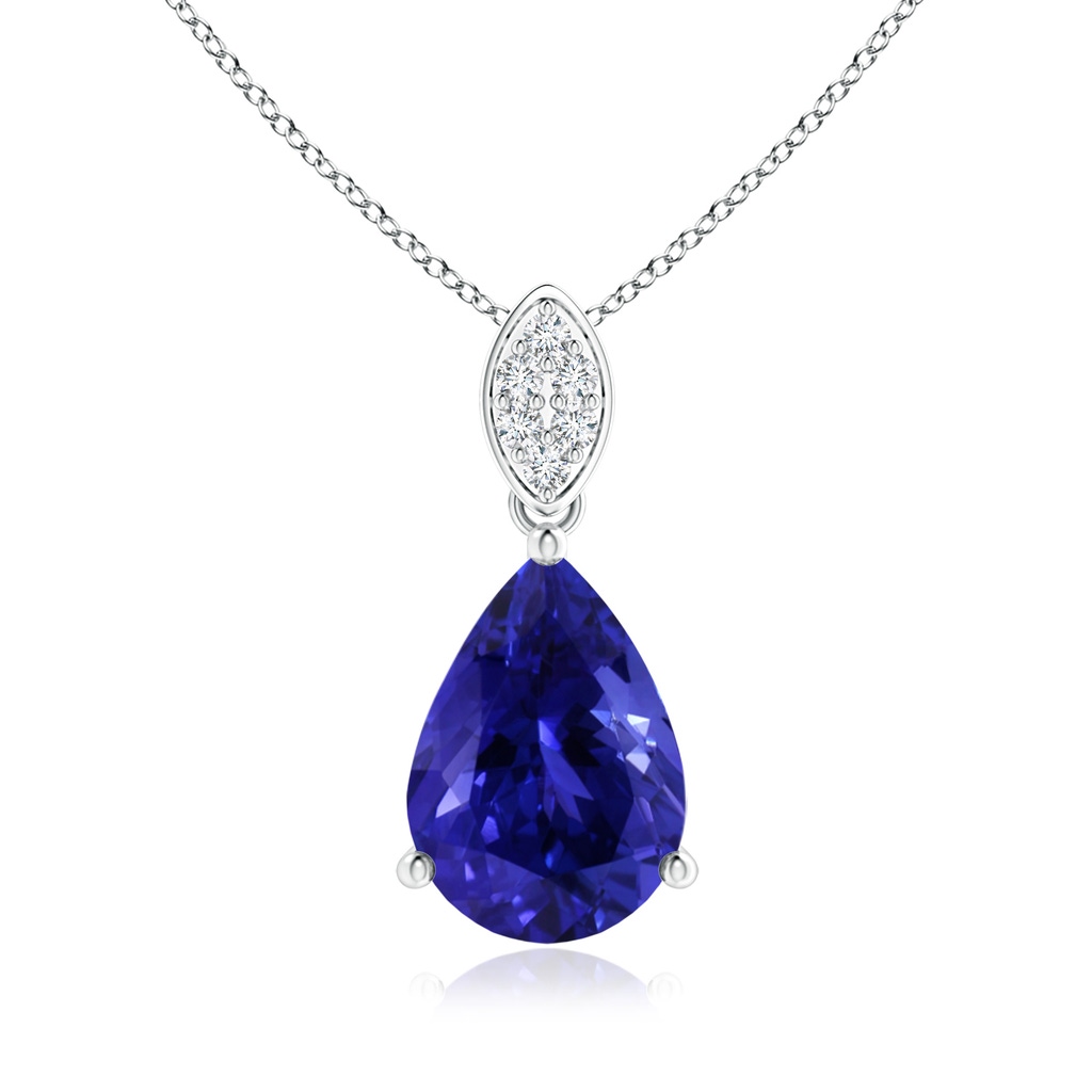 12.07x8.06x5.30mm AAA GIA Certified Pear-Shaped Tanzanite Pendant with Leaf Bale in White Gold