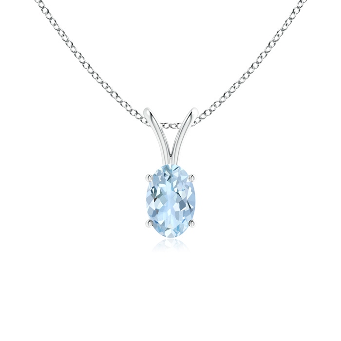 6x4mm AA Prong-Set Oval Aquamarine V-Bale Solitaire Pendant in S999 Silver 