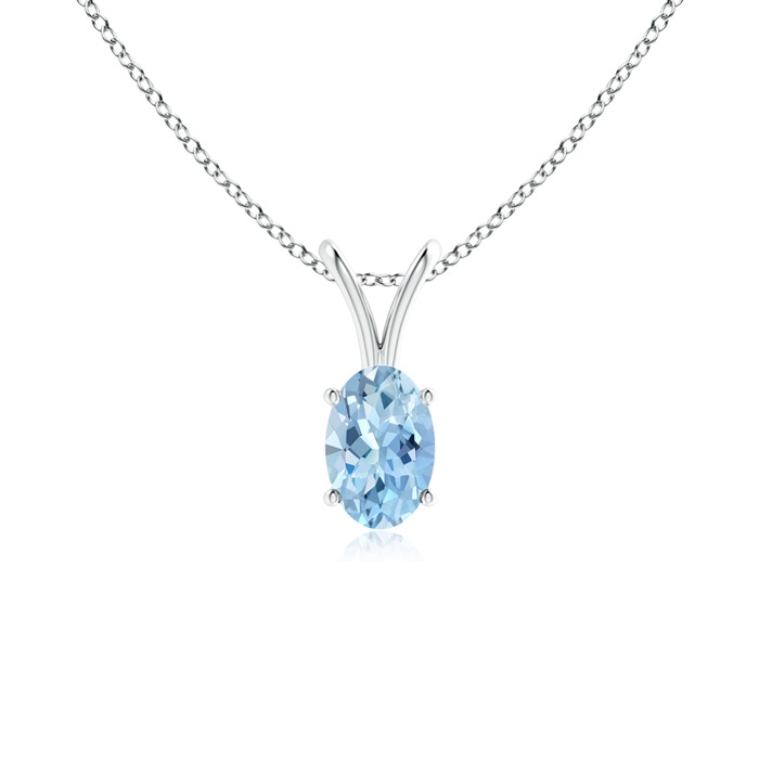 6x4mm AAA Prong-Set Oval Aquamarine V-Bale Solitaire Pendant in S999 Silver