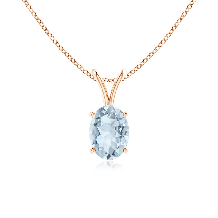 7x5mm A Prong-Set Oval Aquamarine V-Bale Solitaire Pendant in 9K Rose Gold 
