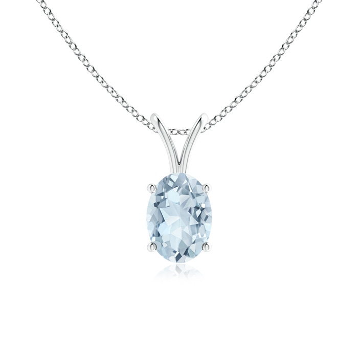 7x5mm A Prong-Set Oval Aquamarine V-Bale Solitaire Pendant in White Gold 
