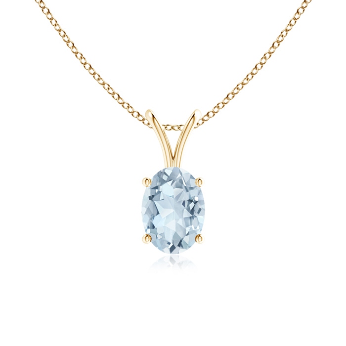 7x5mm A Prong-Set Oval Aquamarine V-Bale Solitaire Pendant in Yellow Gold 