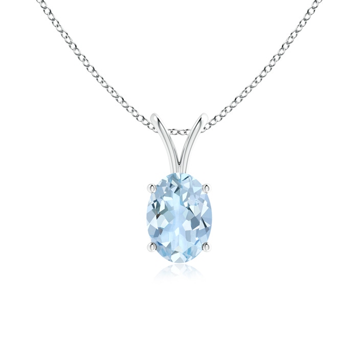 7x5mm AA Prong-Set Oval Aquamarine V-Bale Solitaire Pendant in White Gold 