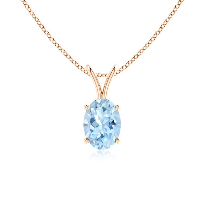7x5mm AAA Prong-Set Oval Aquamarine V-Bale Solitaire Pendant in Rose Gold 