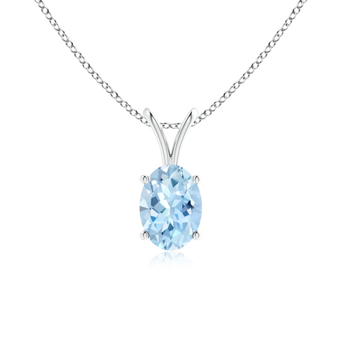 7x5mm AAA Prong-Set Oval Aquamarine V-Bale Solitaire Pendant in White Gold 