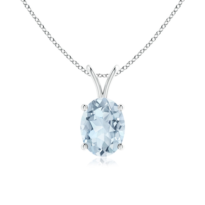 8x6mm A Prong-Set Oval Aquamarine V-Bale Solitaire Pendant in 9K White Gold 
