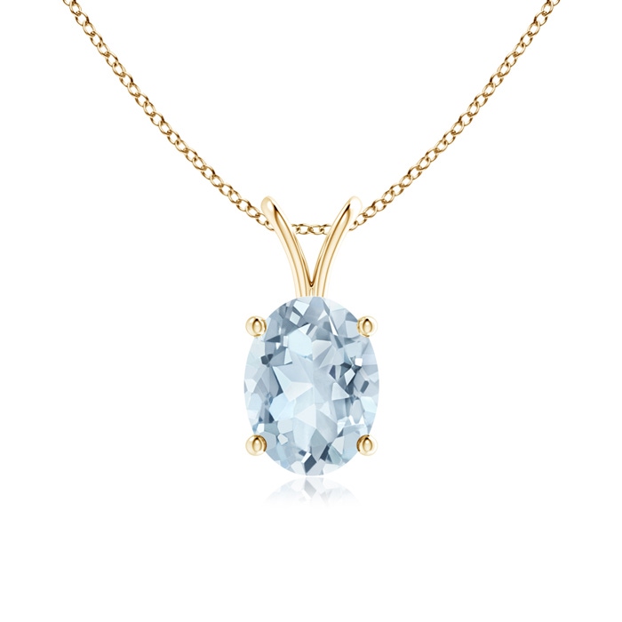 8x6mm A Prong-Set Oval Aquamarine V-Bale Solitaire Pendant in Yellow Gold 