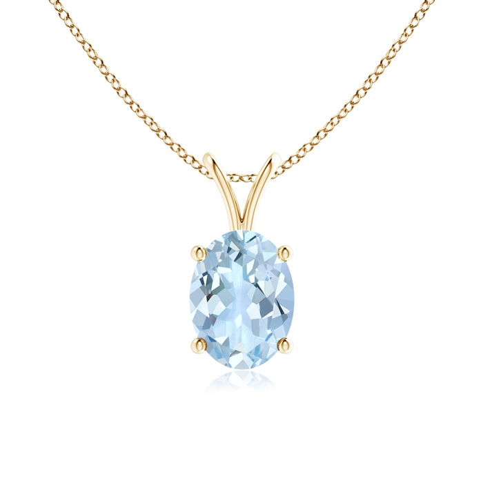 8x6mm AA Prong-Set Oval Aquamarine V-Bale Solitaire Pendant in Yellow Gold 