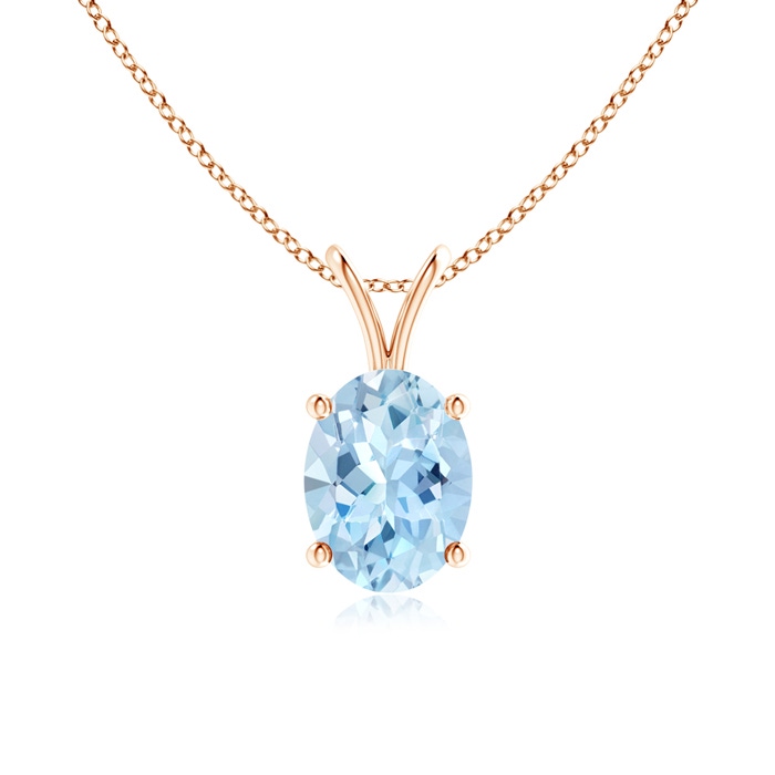 8x6mm AAA Prong-Set Oval Aquamarine V-Bale Solitaire Pendant in Rose Gold 