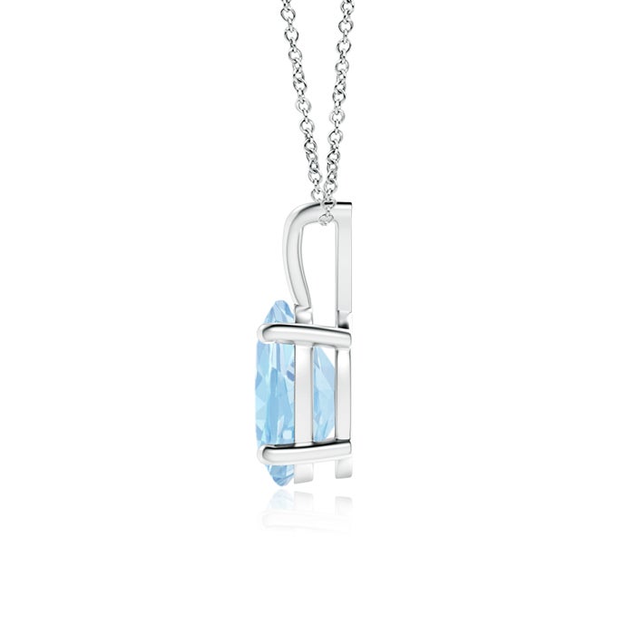 8x6mm AAA Prong-Set Oval Aquamarine V-Bale Solitaire Pendant in White Gold - side 1