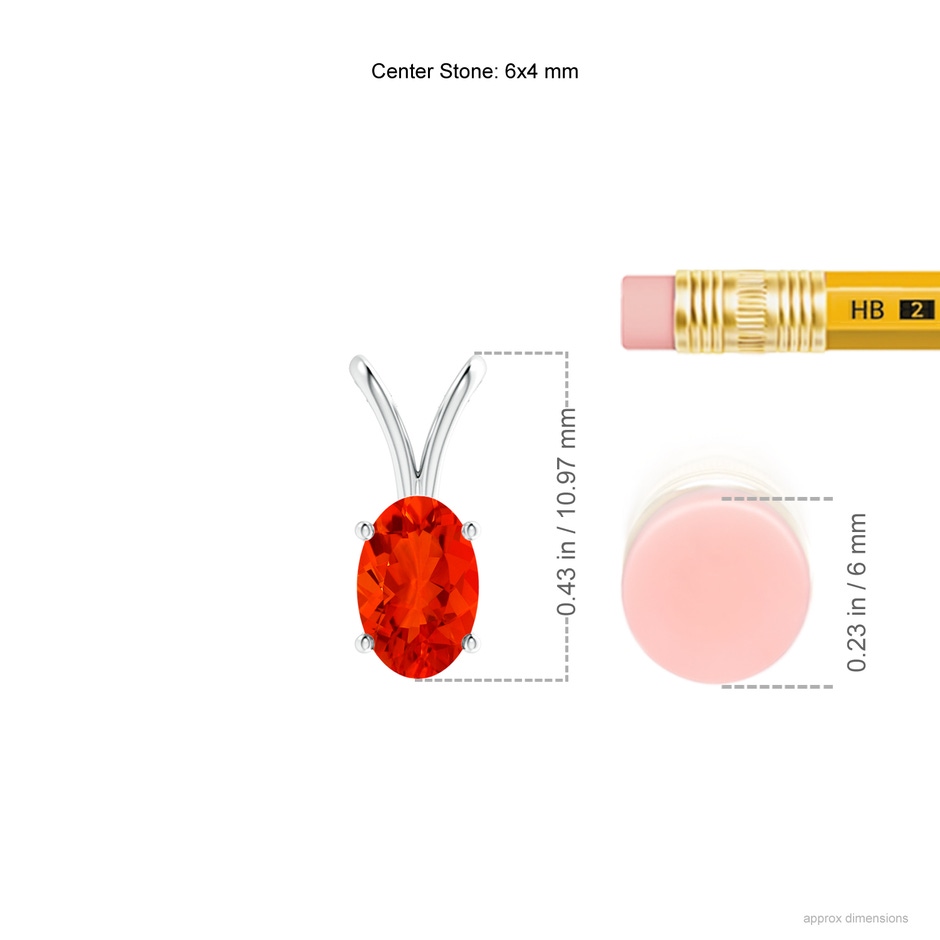 6x4mm AAAA Prong-Set Oval Fire Opal V-Bale Solitaire Pendant in S999 Silver ruler