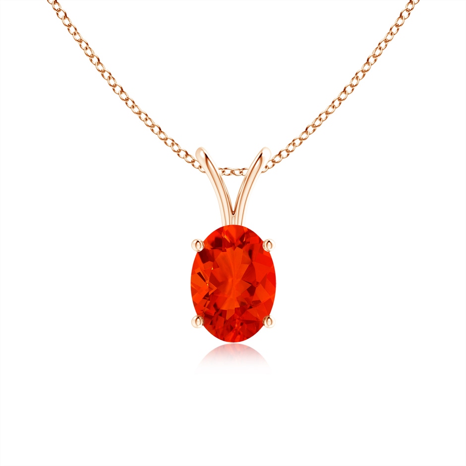 7x5mm AAAA Prong-Set Oval Fire Opal V-Bale Solitaire Pendant in Rose Gold 