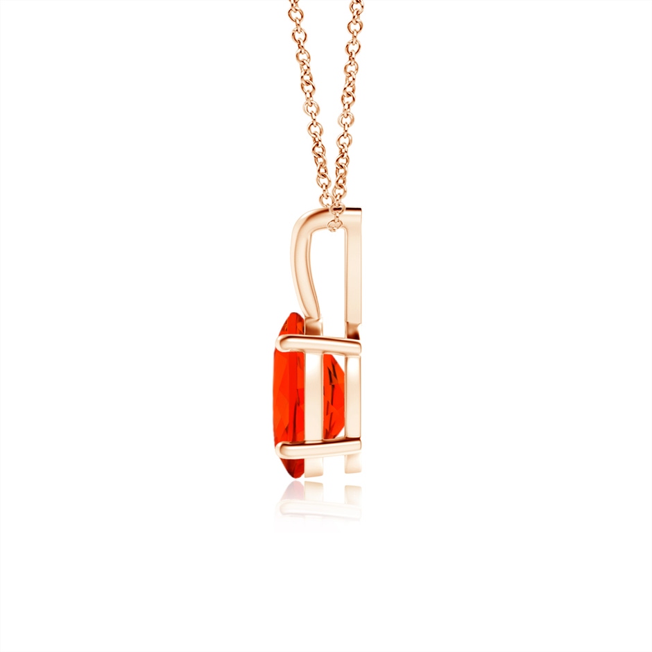 7x5mm AAAA Prong-Set Oval Fire Opal V-Bale Solitaire Pendant in Rose Gold side 1
