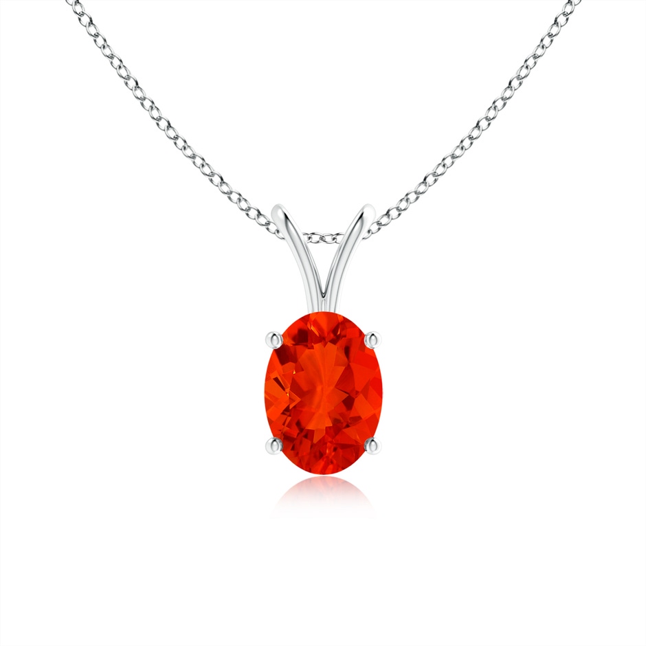 7x5mm AAAA Prong-Set Oval Fire Opal V-Bale Solitaire Pendant in S999 Silver 