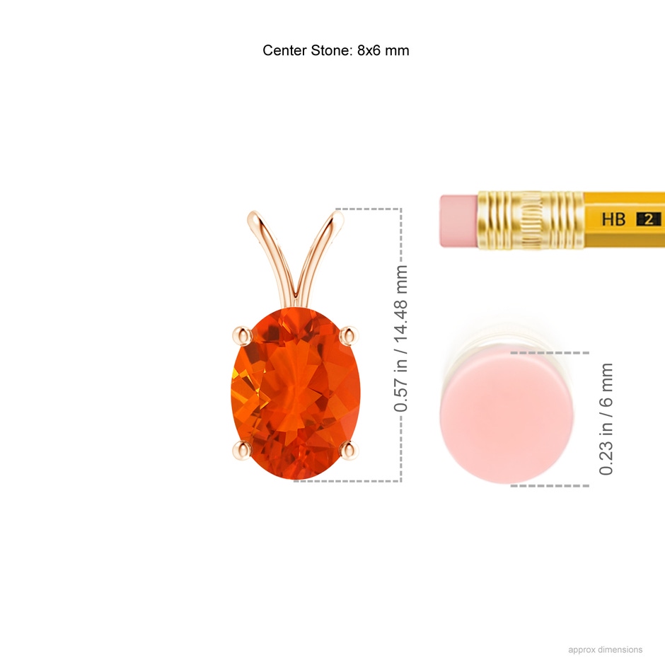 8x6mm AAA Prong-Set Oval Fire Opal V-Bale Solitaire Pendant in Rose Gold ruler