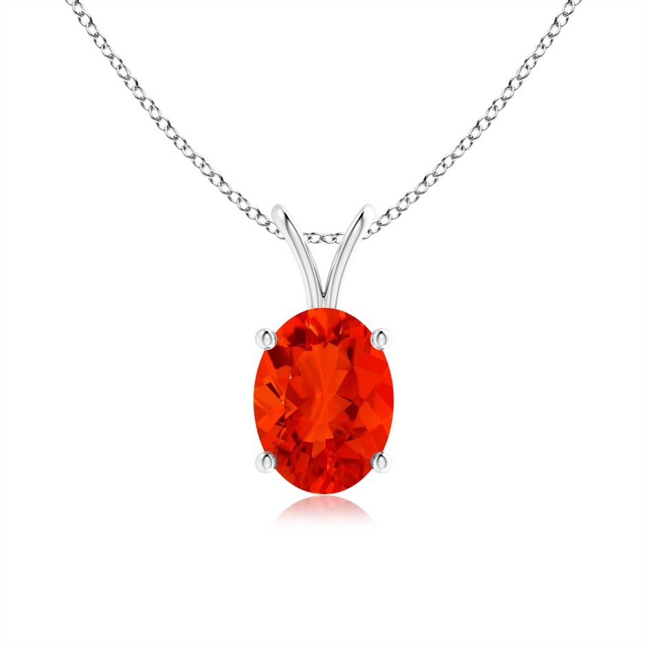 8x6mm AAAA Prong-Set Oval Fire Opal V-Bale Solitaire Pendant in P950 Platinum 