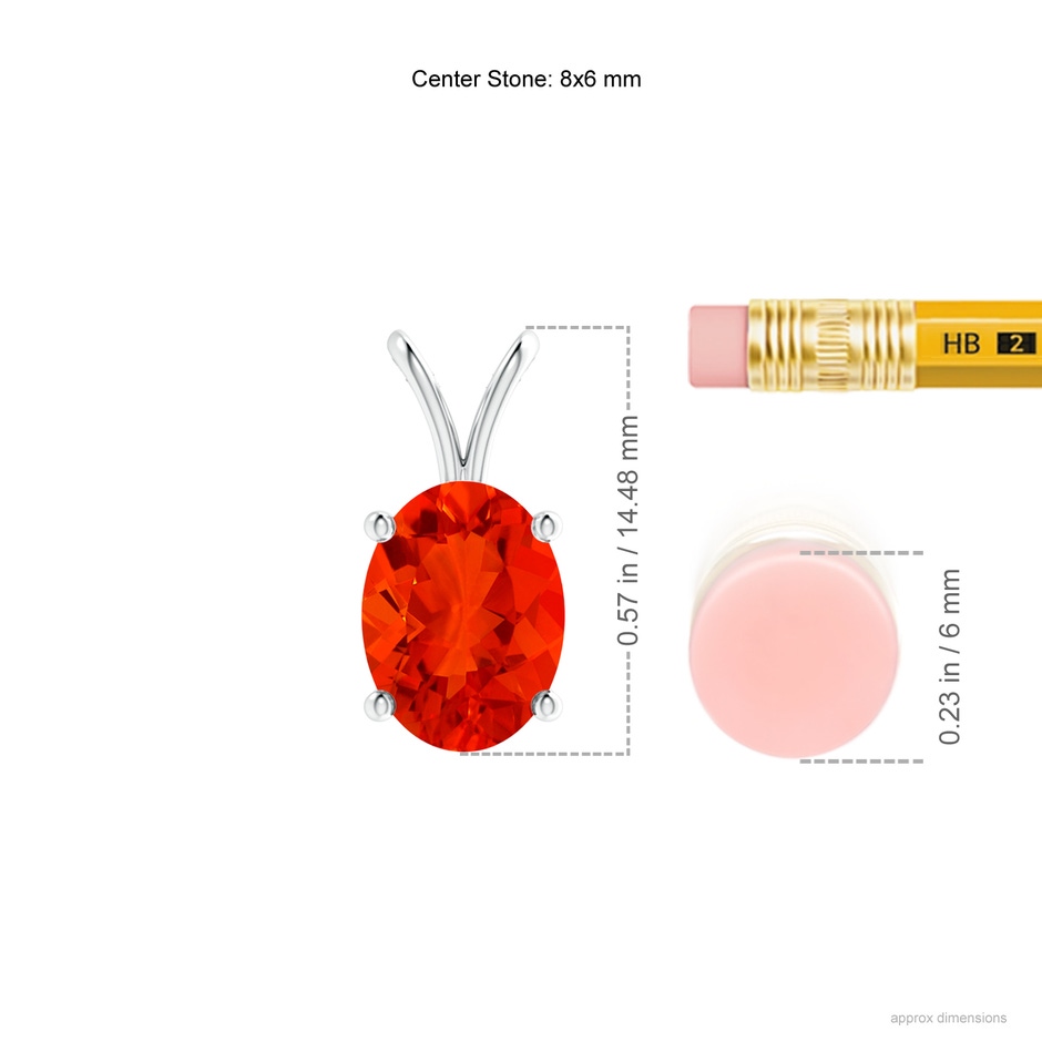 8x6mm AAAA Prong-Set Oval Fire Opal V-Bale Solitaire Pendant in P950 Platinum ruler