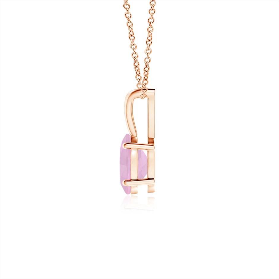 6x4mm AAAA Prong-Set Oval Rose Quartz V-Bale Solitaire Pendant in Rose Gold side 1