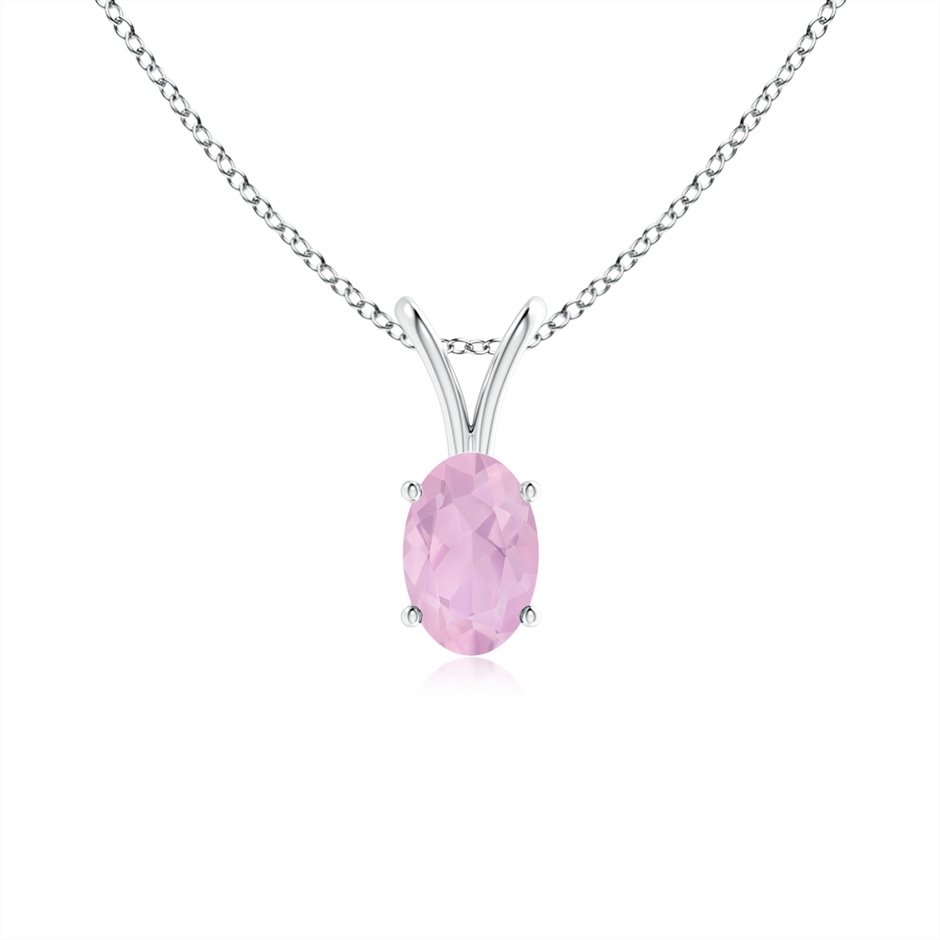 6x4mm AAAA Prong-Set Oval Rose Quartz V-Bale Solitaire Pendant in White Gold 