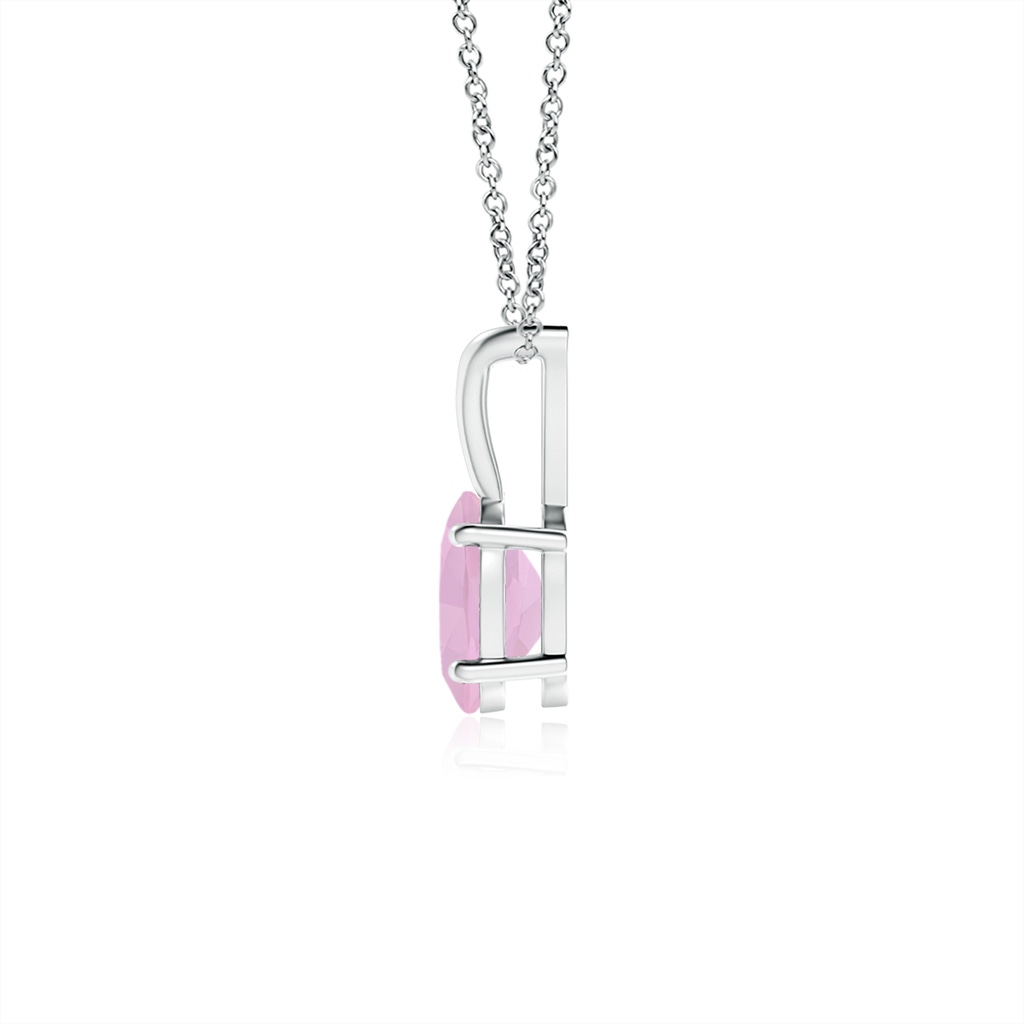 6x4mm AAAA Prong-Set Oval Rose Quartz V-Bale Solitaire Pendant in White Gold - side 1