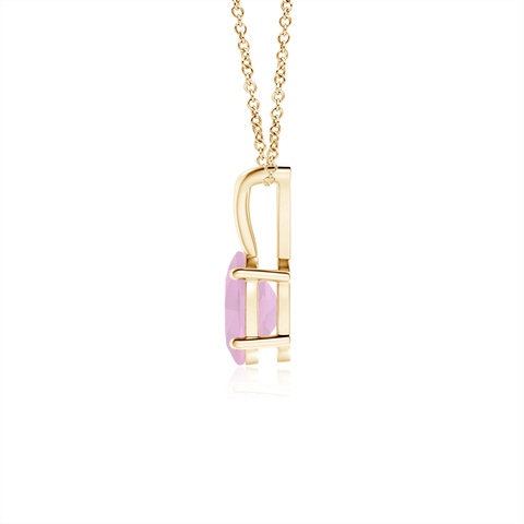 6x4mm AAAA Prong-Set Oval Rose Quartz V-Bale Solitaire Pendant in Yellow Gold - side 2