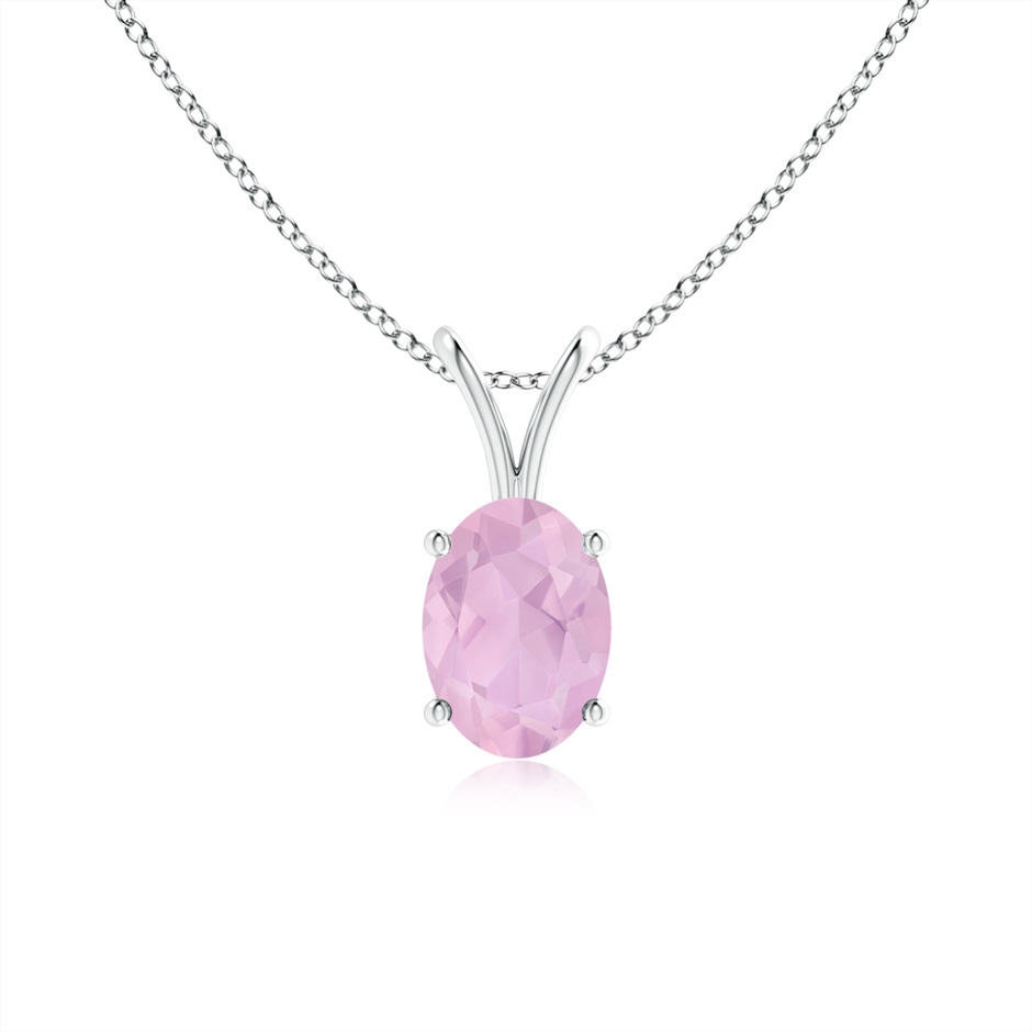 7x5mm AAAA Prong-Set Oval Rose Quartz V-Bale Solitaire Pendant in P950 Platinum 