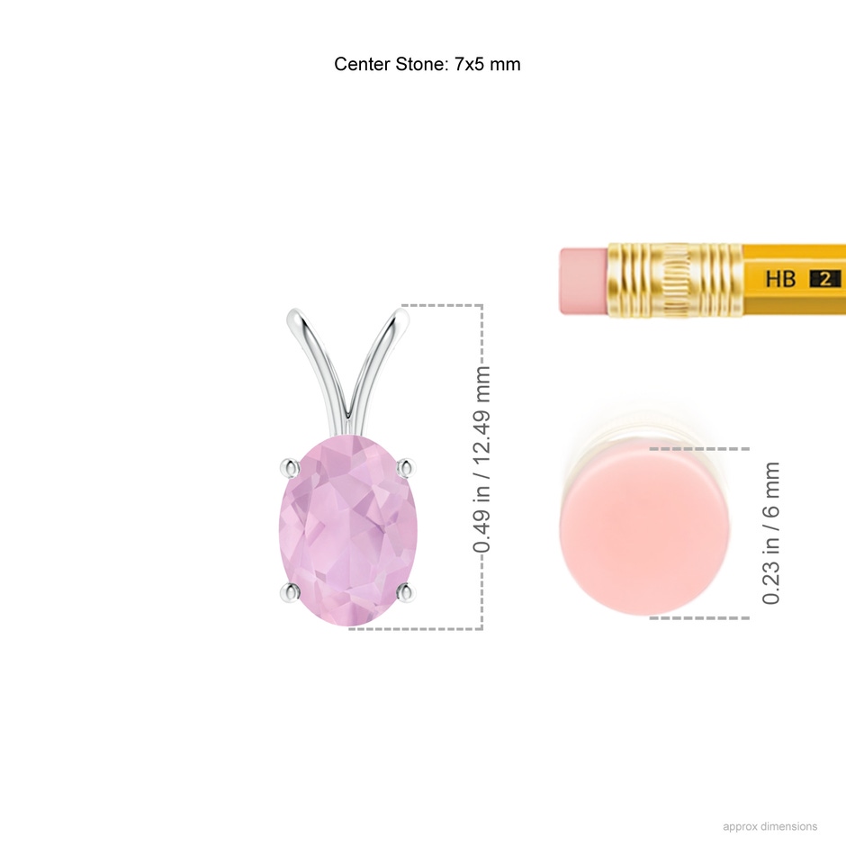 7x5mm AAAA Prong-Set Oval Rose Quartz V-Bale Solitaire Pendant in P950 Platinum ruler