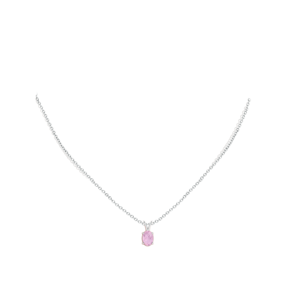 7x5mm AAAA Prong-Set Oval Rose Quartz V-Bale Solitaire Pendant in P950 Platinum body-neck