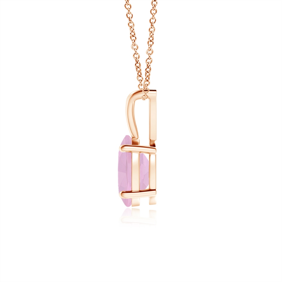 7x5mm AAAA Prong-Set Oval Rose Quartz V-Bale Solitaire Pendant in Rose Gold side 1