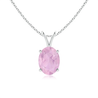 8x6mm AAAA Prong-Set Oval Rose Quartz V-Bale Solitaire Pendant in P950 Platinum