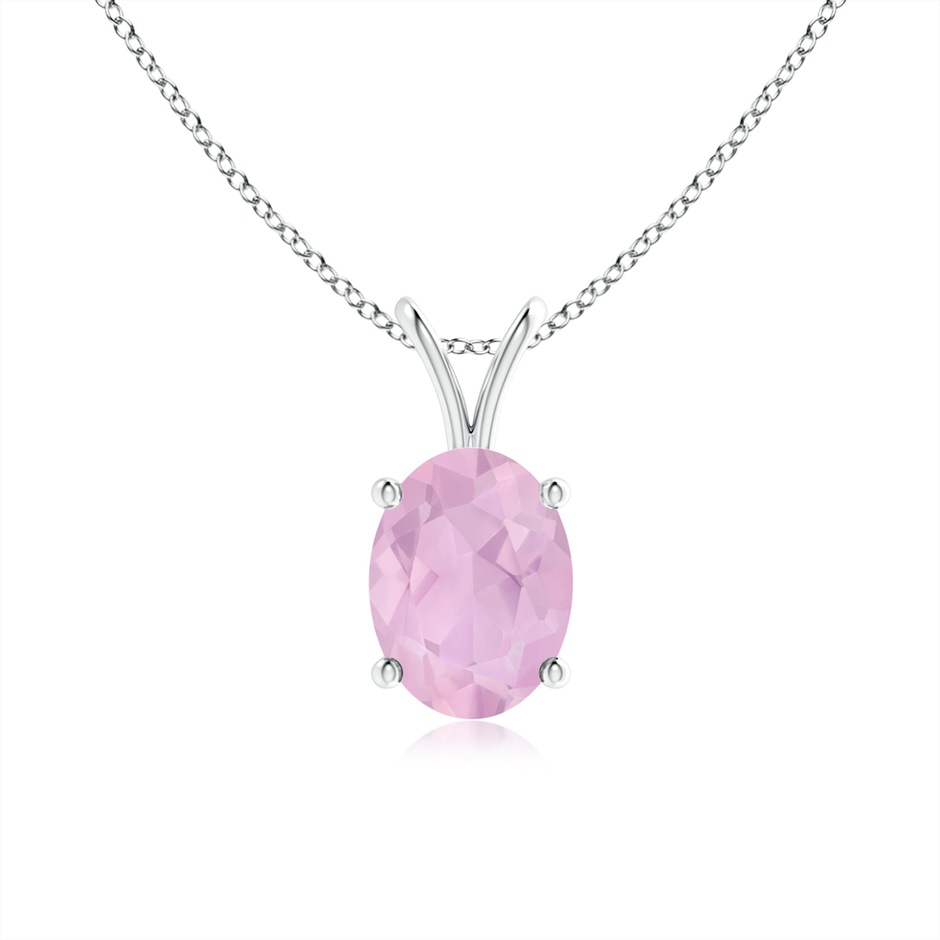 8x6mm AAAA Prong-Set Oval Rose Quartz V-Bale Solitaire Pendant in P950 Platinum 