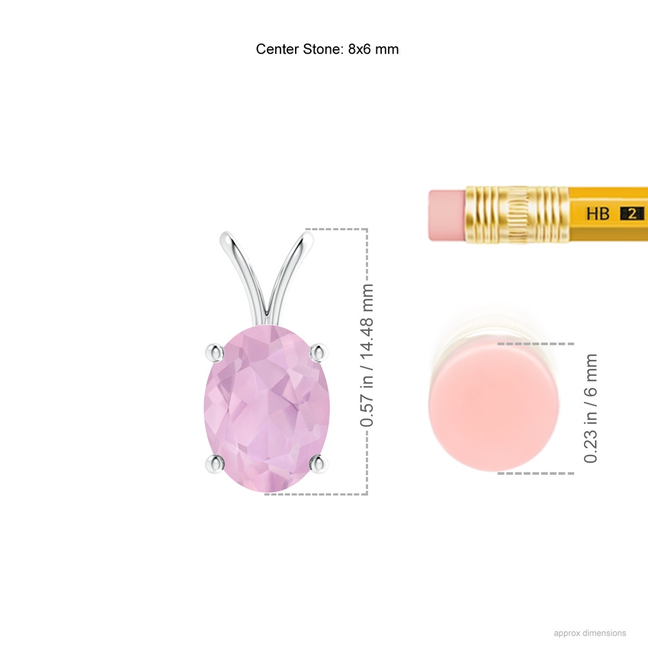 8x6mm AAAA Prong-Set Oval Rose Quartz V-Bale Solitaire Pendant in P950 Platinum ruler