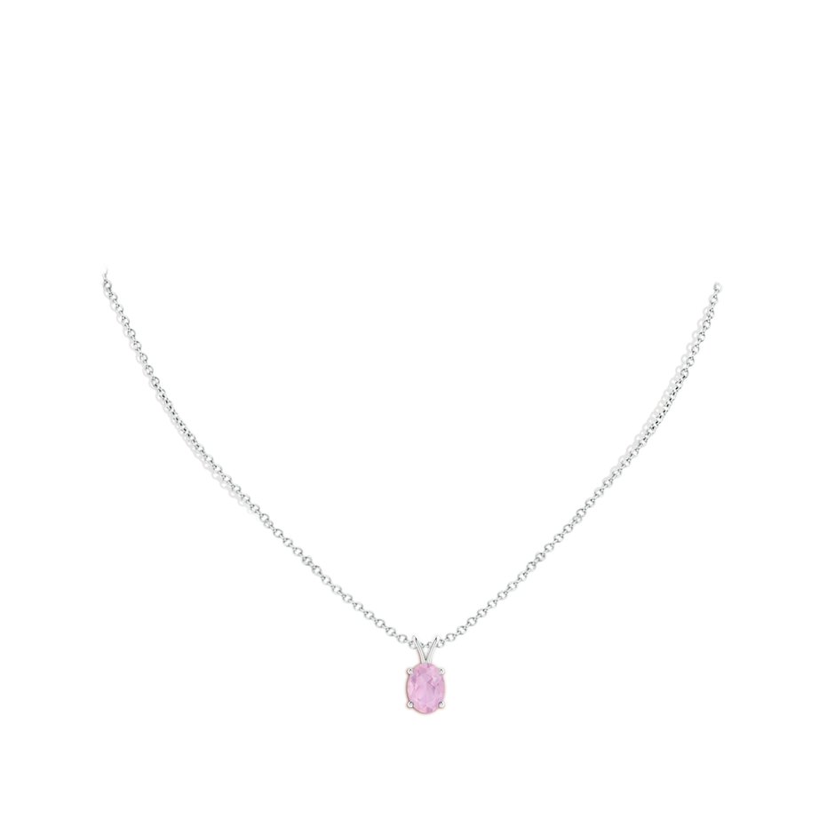 8x6mm AAAA Prong-Set Oval Rose Quartz V-Bale Solitaire Pendant in P950 Platinum body-neck