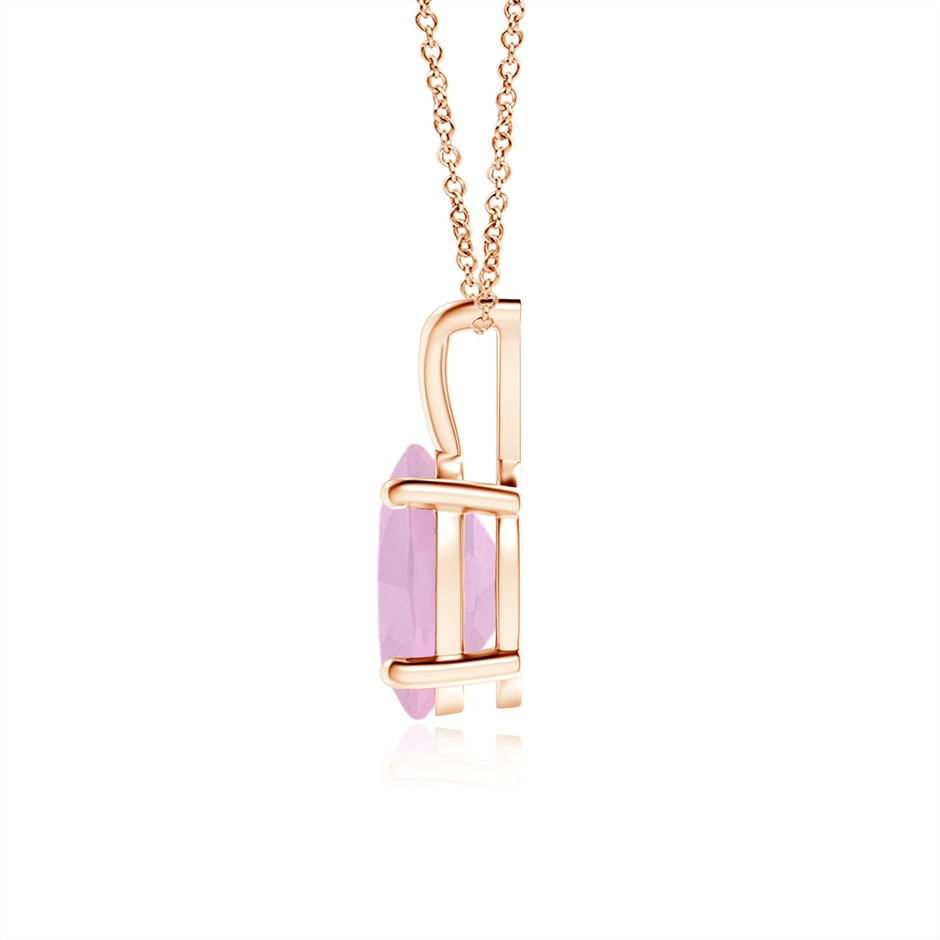 8x6mm AAAA Prong-Set Oval Rose Quartz V-Bale Solitaire Pendant in Rose Gold side 1