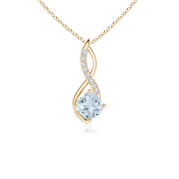 5mm A Aquamarine Infinity Pendant with Diamond Accents in 10K Yellow Gold 