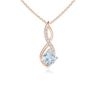 5mm A Aquamarine Infinity Pendant with Diamond Accents in 9K Rose Gold