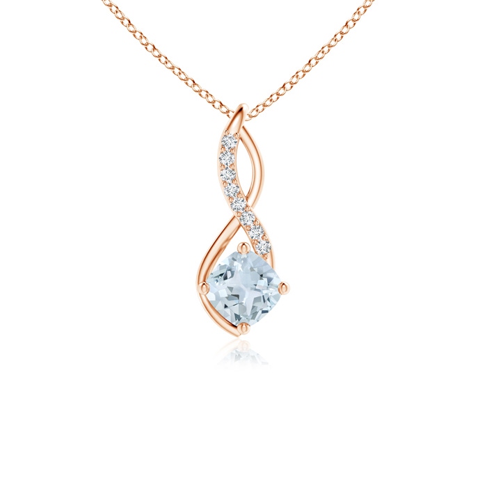 5mm A Aquamarine Infinity Pendant with Diamond Accents in Rose Gold 