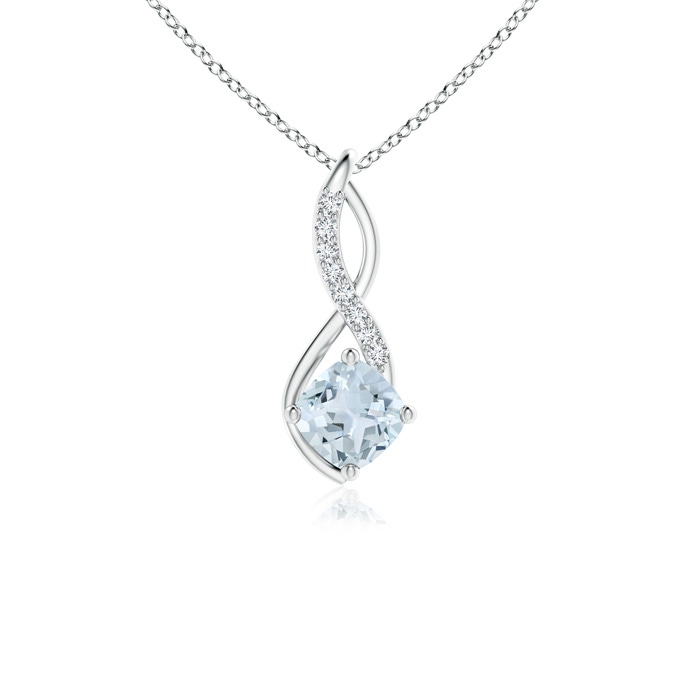 5mm A Aquamarine Infinity Pendant with Diamond Accents in White Gold 