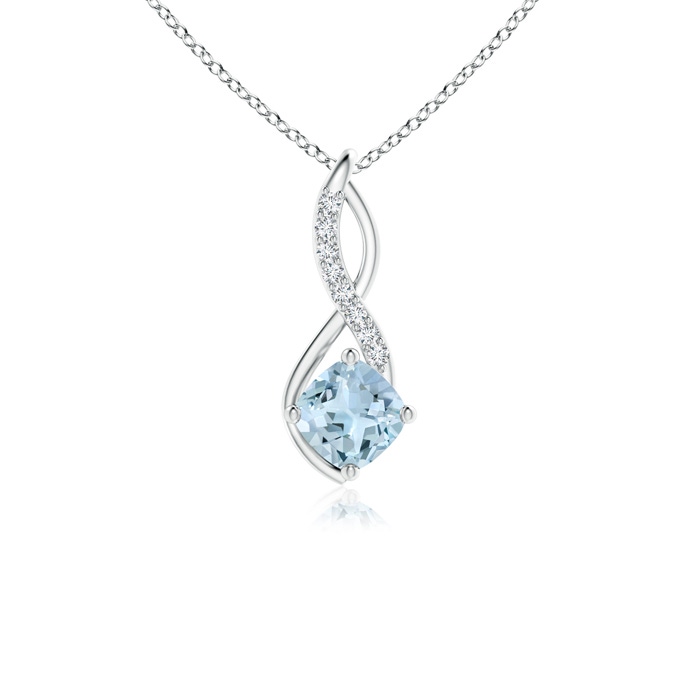 5mm AA Aquamarine Infinity Pendant with Diamond Accents in P950 Platinum 