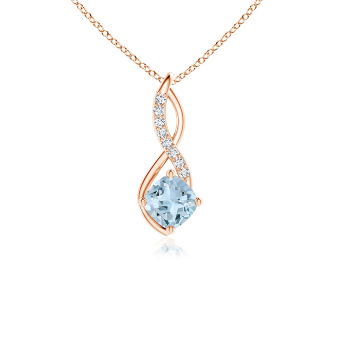 5mm AA Aquamarine Infinity Pendant with Diamond Accents in Rose Gold 