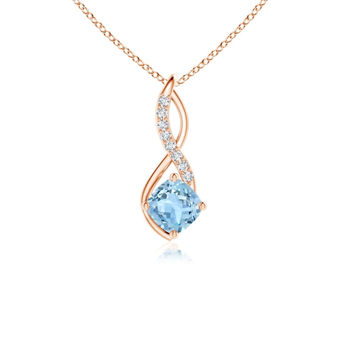5mm AAA Aquamarine Infinity Pendant with Diamond Accents in Rose Gold 
