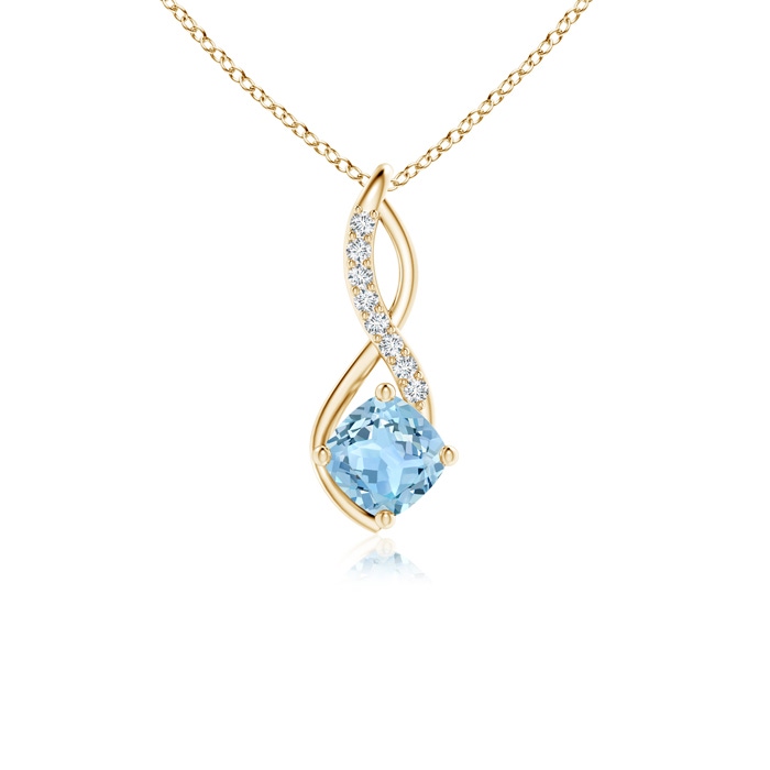 5mm AAA Aquamarine Infinity Pendant with Diamond Accents in Yellow Gold 
