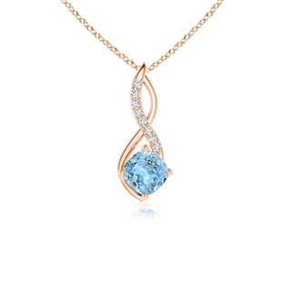 5mm AAAA Aquamarine Infinity Pendant with Diamond Accents in 9K Rose Gold