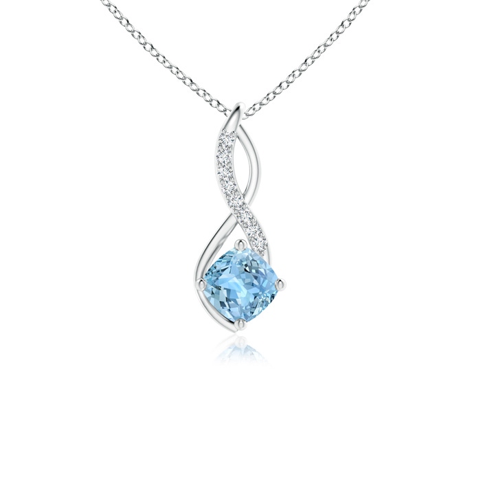 5mm AAAA Aquamarine Infinity Pendant with Diamond Accents in P950 Platinum