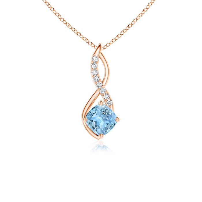 5mm AAAA Aquamarine Infinity Pendant with Diamond Accents in Rose Gold