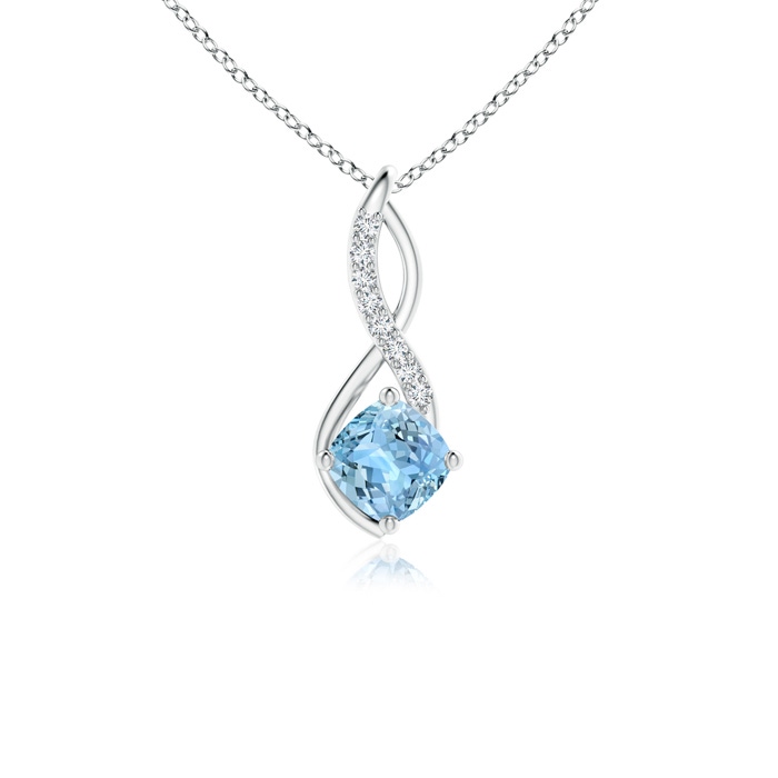 5mm AAAA Aquamarine Infinity Pendant with Diamond Accents in White Gold 