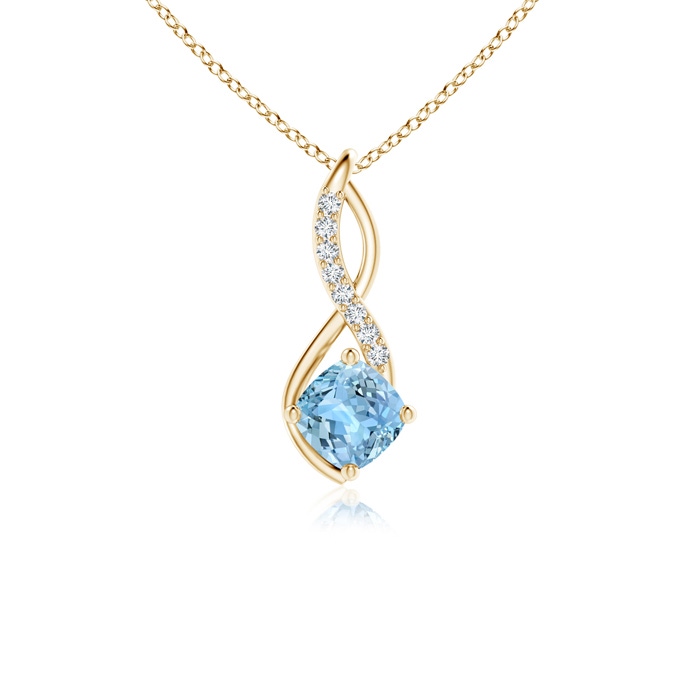 5mm AAAA Aquamarine Infinity Pendant with Diamond Accents in Yellow Gold