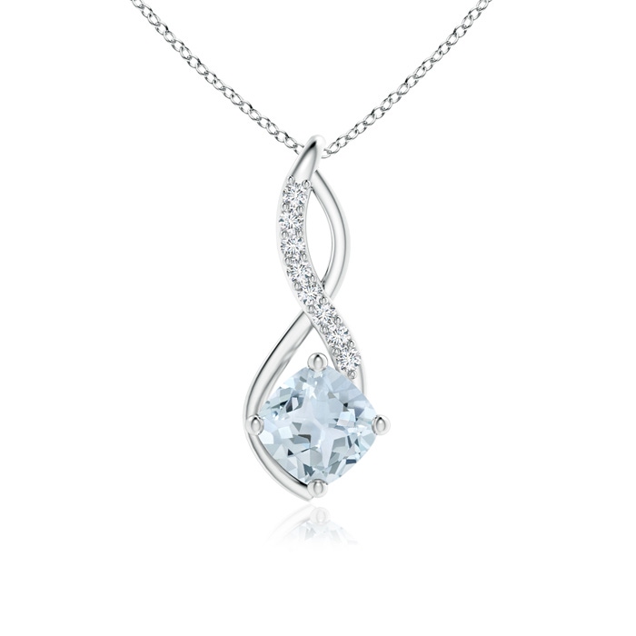 6mm A Aquamarine Infinity Pendant with Diamond Accents in White Gold 