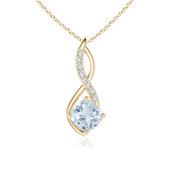 6mm A Aquamarine Infinity Pendant with Diamond Accents in Yellow Gold 